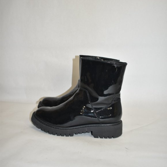 $550 AQUATALIA PATENT LEATHER WATERPROOF MOTO lug BOOT BLACK 8.5 (P1) - Picture 4 of 7